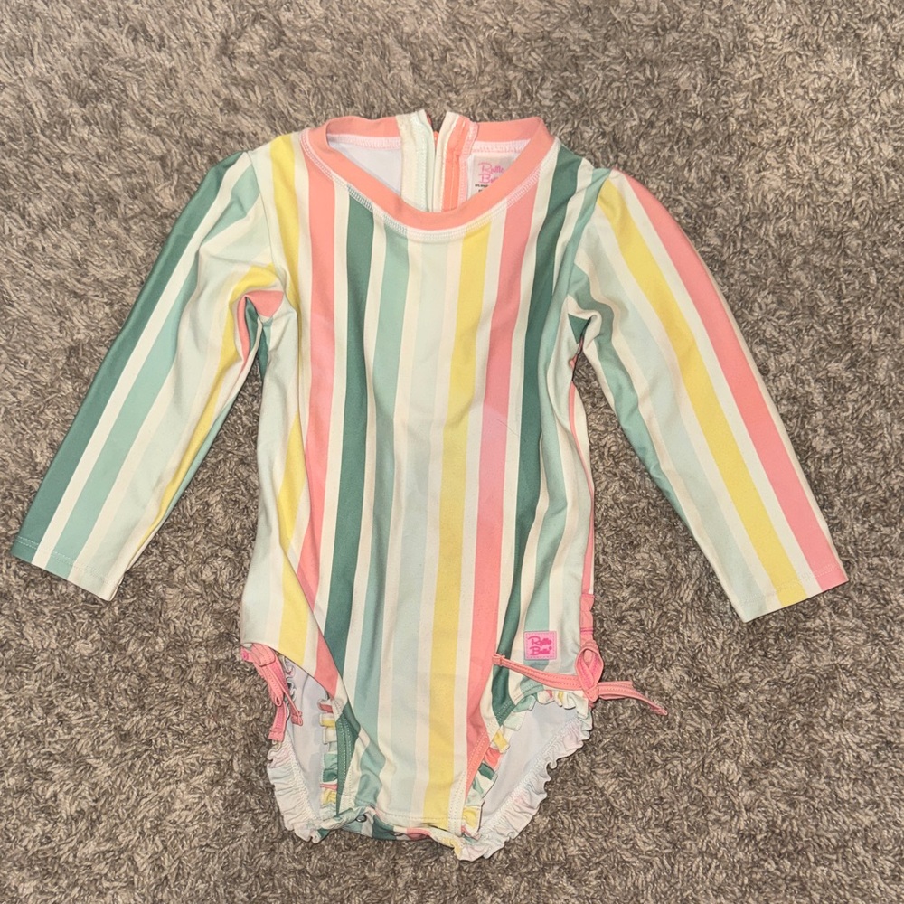 Ruffle Butts Pastel Multicolor Striped Long Sleeve Swimsuit